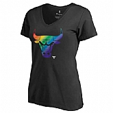 Women's Chicago Bulls Fanatics Branded Black Team Pride Slim Fit V Neck T-Shirt FengYun